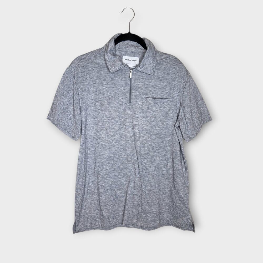 Ministry of Supply Heather Gray Short Sleeve Zip Polo Merino Wool Blend Men's XS